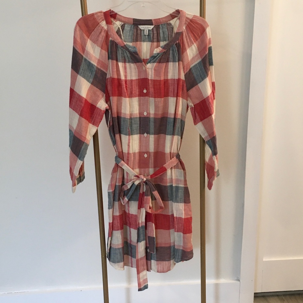 Lucky Brand Plaid Buttoned Down Dress in Red, Blue & Cream